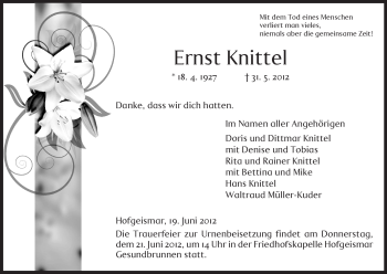 Todesanzeige von Ernst Knittel von HNA