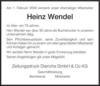 Todesanzeige von Heinz Wendel von HNA