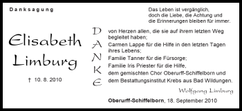Todesanzeige von Elisabeth Limburg von HNA