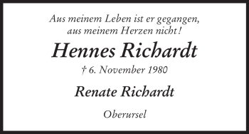 Todesanzeige von Hennes Richardt von HNA