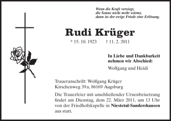 Todesanzeige von Rudi Krüger von HNA