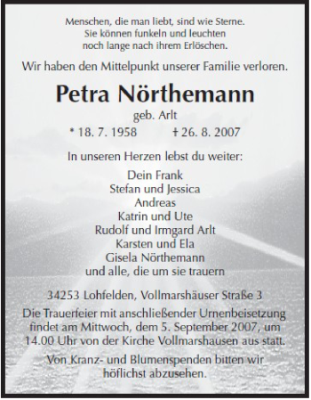 Todesanzeige von Petra Nörthemann von HNA