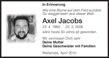 Todesanzeige von Axel Jacobs von HNA