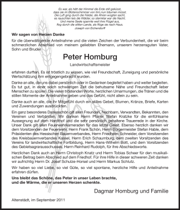 Todesanzeige von Peter Homburg von HNA