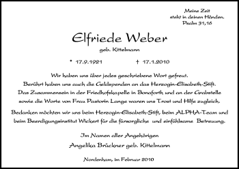 Todesanzeige von Elfriede Weber von HNA