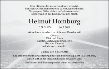 Todesanzeige von Helmut Homburg von HNA