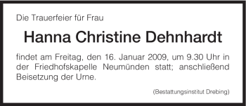 Todesanzeige von Hanna Christine Dehnhardt von HNA