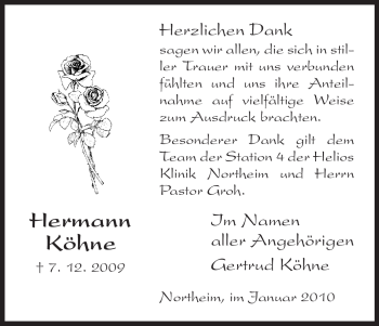 Todesanzeige von Hermann Köhne von HNA