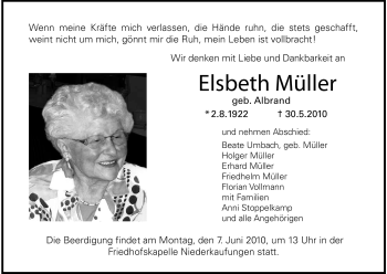 Todesanzeige von Elsbeth Müller von HNA