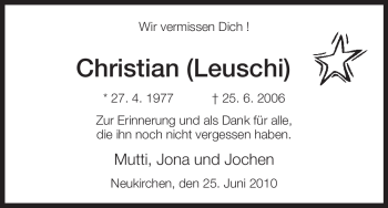 Todesanzeige von Christian Unbekannt von HNA