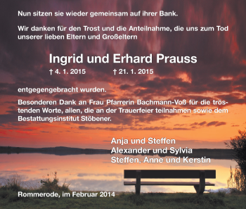 Todesanzeige von Ingrid und Erhard  Prauss von HNA