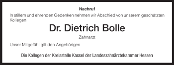 Todesanzeige von Dietrich Bolle von HNA