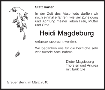 Todesanzeige von Heidi Magdeburg von HNA