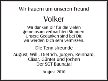 Todesanzeige von Volker Unbekannt von HNA