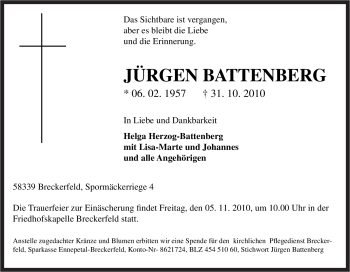 Todesanzeige von Jürgen Battenberg von HNA