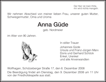 Todesanzeige von Anna Güde von HNA