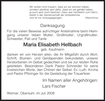 Todesanzeige von Maria Elisabeth Hellbach von HNA