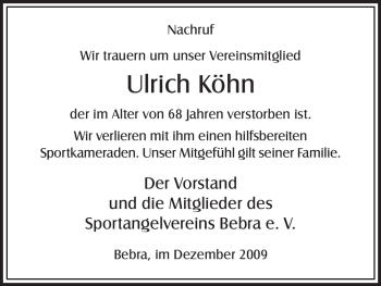 Todesanzeige von Ulrich Köhn von HNA