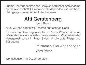 Todesanzeige von Atti Gerstenberg von HNA