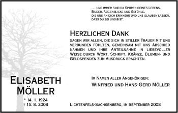 Todesanzeige von Elisabeth Möller von HNA