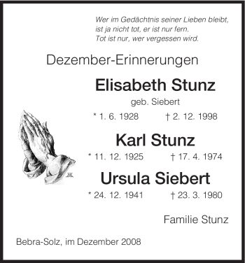 Todesanzeige von Ursula Siebert von HNA