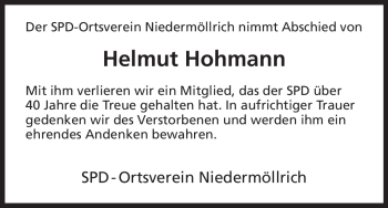 Todesanzeige von Helmut Hohmann von HNA