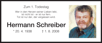 Todesanzeige von Hermann Schreiber von HNA