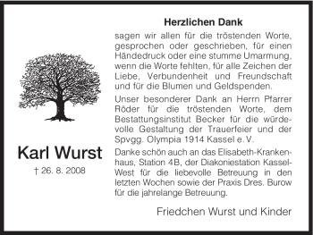 Todesanzeige von Karl Wurst von HNA