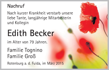 Todesanzeige von Edith Becker von HNA