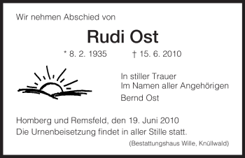 Todesanzeige von Rudi Ost von HNA
