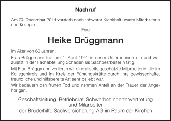 Todesanzeige von Heike Brüggmann von HNA