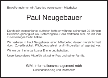 Todesanzeige von Paul Neugebauer von HNA