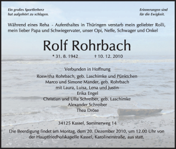 Todesanzeige von Rolf Rohrbach von HNA