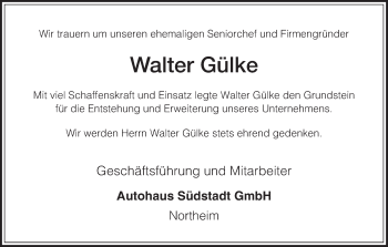 Todesanzeige von Walter Gülke von HNA