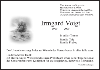 Todesanzeige von Irmgard Voigt von HNA