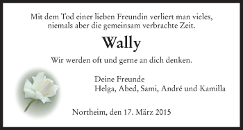 Todesanzeige von Wally  von HNA