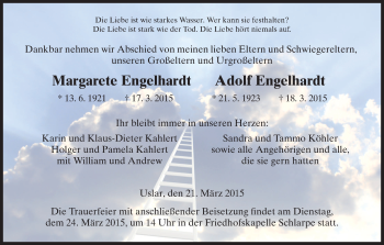 Todesanzeige von Margarete und Adolf Engelhardt von HNA