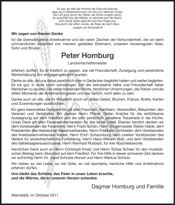 Todesanzeige von Peter Homburg von HNA