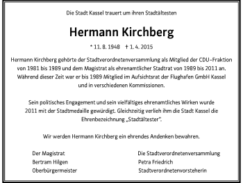 Todesanzeige von Hermann Kirchberg von HNA