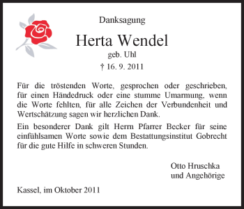 Todesanzeige von Herta Wendel von HNA