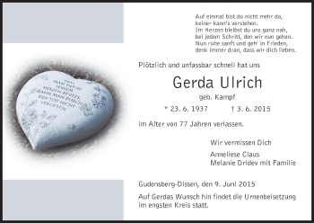 Todesanzeige von Gerda Ulrich von HNA