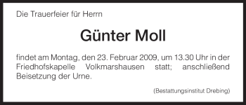 Todesanzeige von Günter Moll von HNA