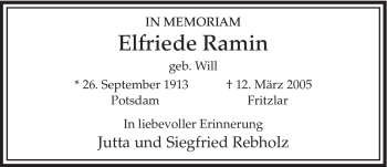 Todesanzeige von Elfriede Ramin von HNA