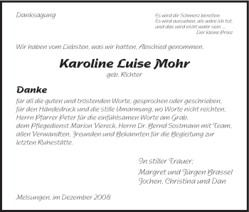 Todesanzeige von Karoline Luise Mohr von HNA