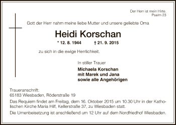 Todesanzeige von Heidi Korschan von HNA