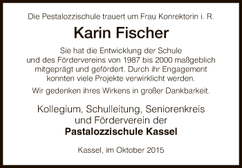 Todesanzeige von Karin Fischer von HNA