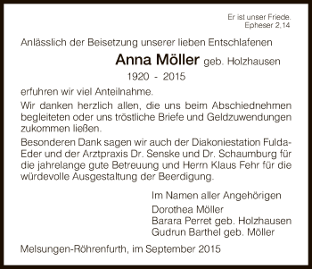 Todesanzeige von Anna Möller von HNA
