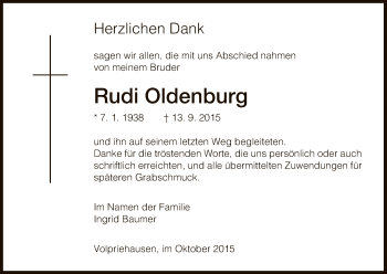 Todesanzeige von Rudi Oldenburg von HNA