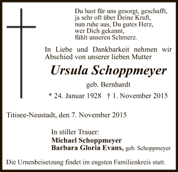 Todesanzeige von Ursula Schoppmeyer von HNA