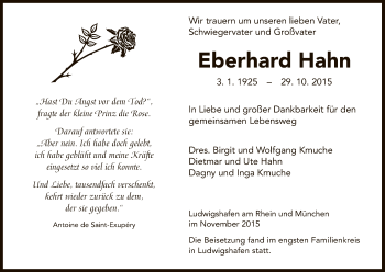 Todesanzeige von Eberhard Hahn von HNA